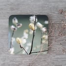 Green willow catkin print mdf coasters, boxed set of 4.