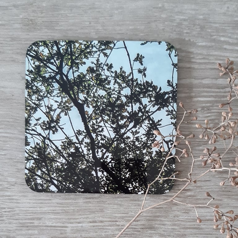 Coaster - 1 mdf coaster - tableware - tree silhouette print.