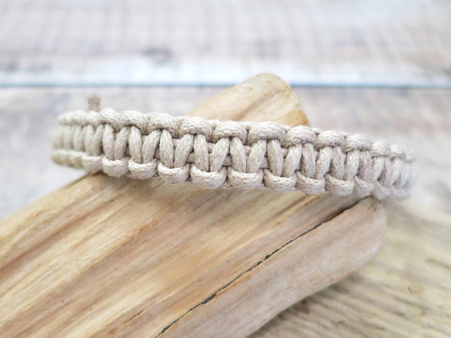 Mens Cotton Cord Macrame Bracelet - Natural