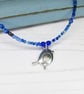 Seed Bead Necklace with Metal Bird Charm - Blue 