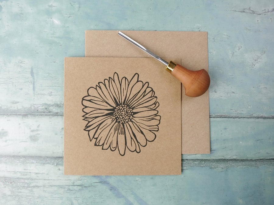 Daisy Lino Print on an Eco Friendly Greetings Card