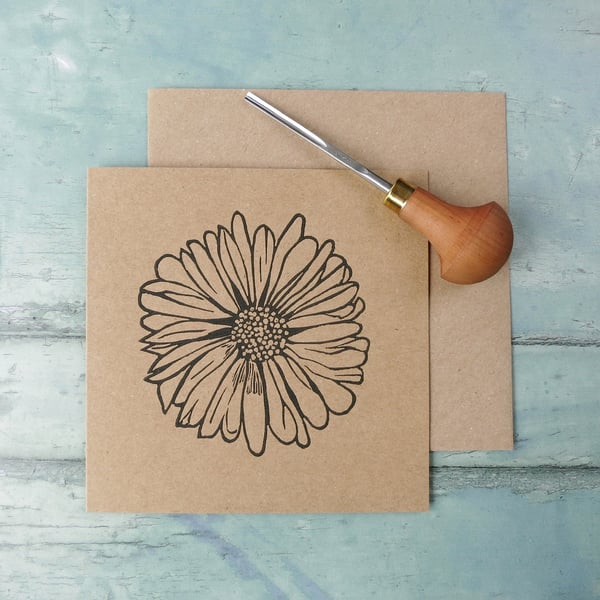 Daisy Lino Print on an Eco Friendly Greetings Card