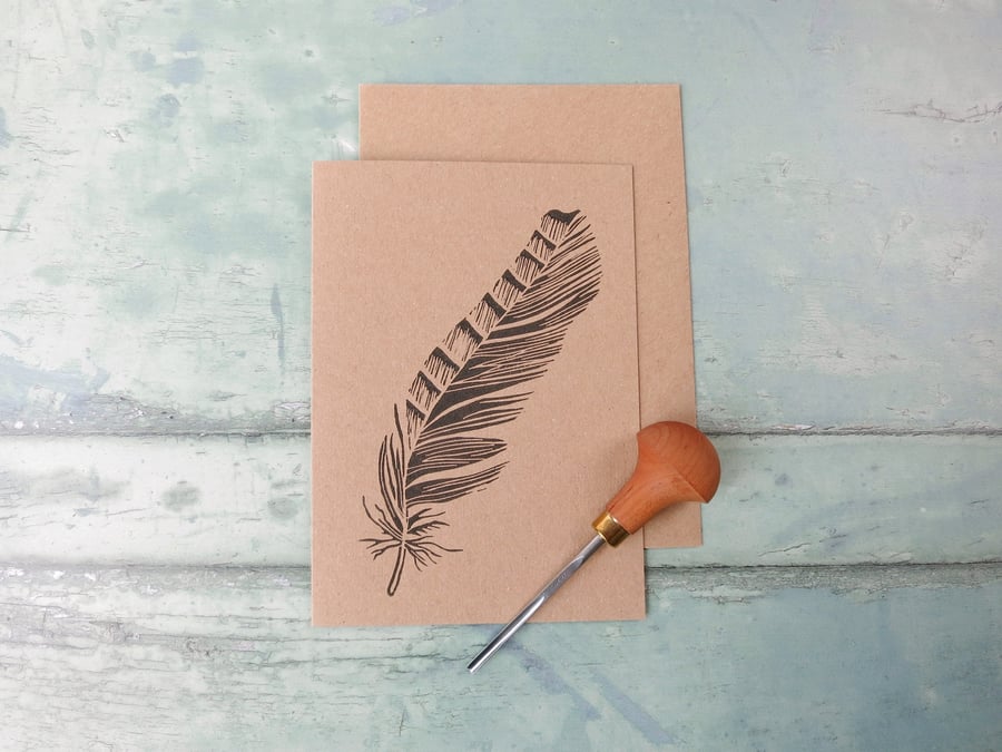 Feather Lino Print on an Eco Friendly Greetings Card