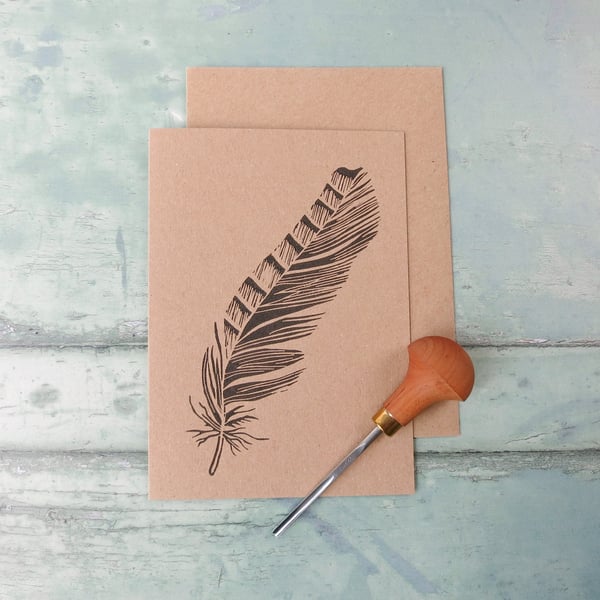 Feather Lino Print on an Eco Friendly Greetings Card