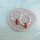 Cornish Sea Glass Hoop Earrings with Pastel Mix Seed Beads - 18mm 