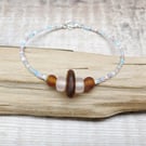 Burnt Orange Cornish Sea Glass Bracelet with Pastel Mix Seed Beads 