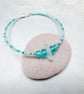 Sea Foam Coloured Cornish Sea Glass Bracelet with Turquoise Mix Seed Beads 