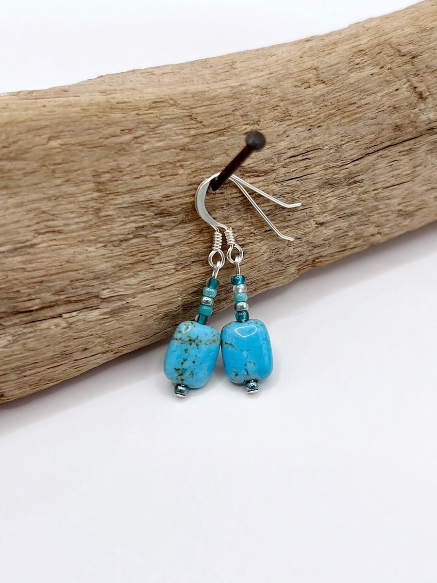 Turquoise Drop Earrings - Turquoise Mix Seed Beads