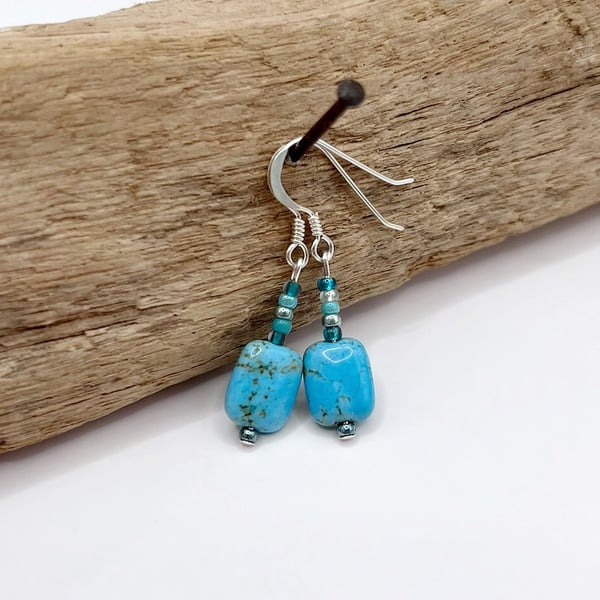 Turquoise Drop Earrings - Turquoise Mix Seed Beads