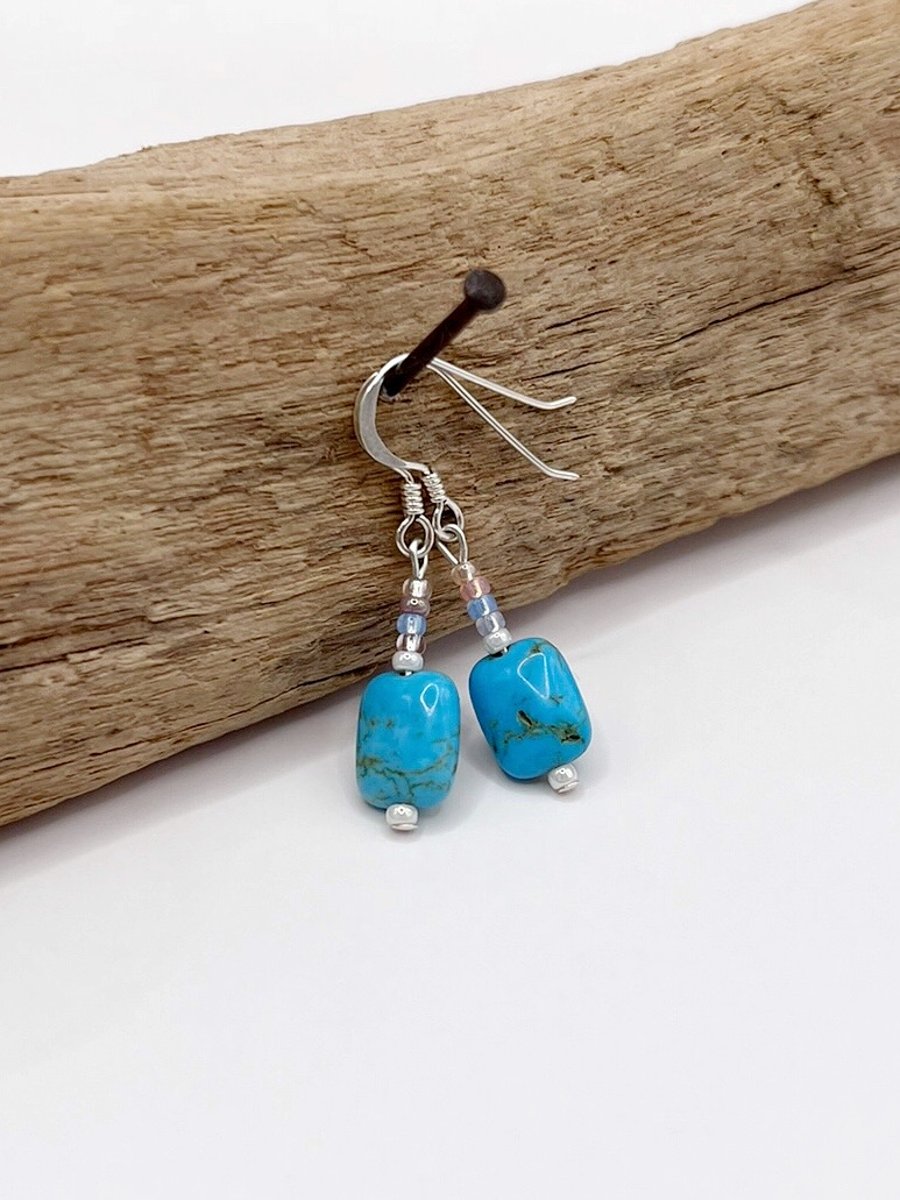 Turquoise Drop Earrings - Pastel Mix Seed Beads