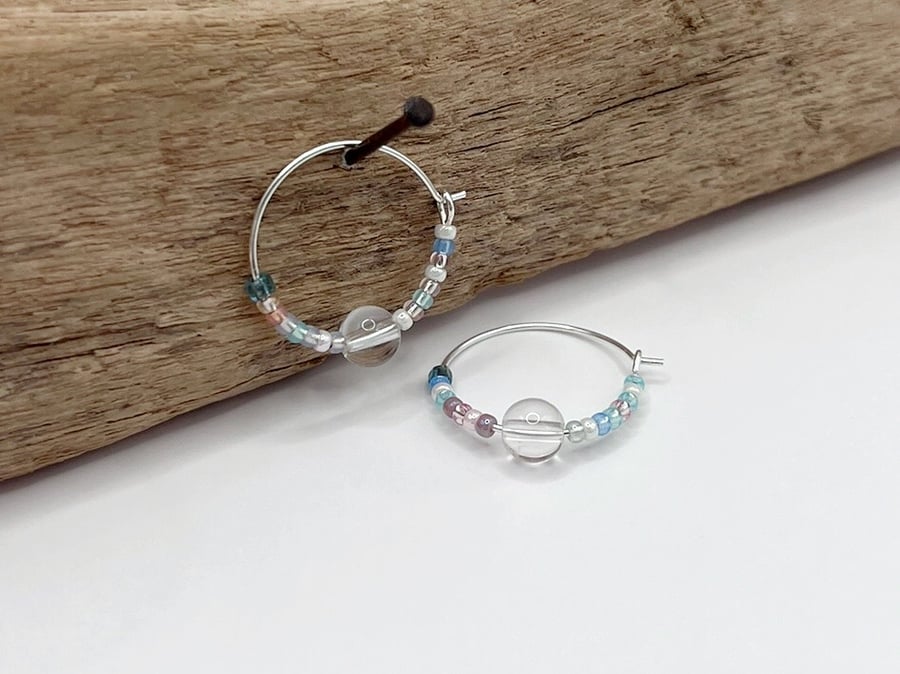Sterling Silver Crystal Wood Hoop Earrings Sterling Silver Crystal Wood Hoop Earrings