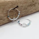 Sterling Silver Hoop Earrings with Crystal Bead and Pastel Mix Seed Beads - 18mm