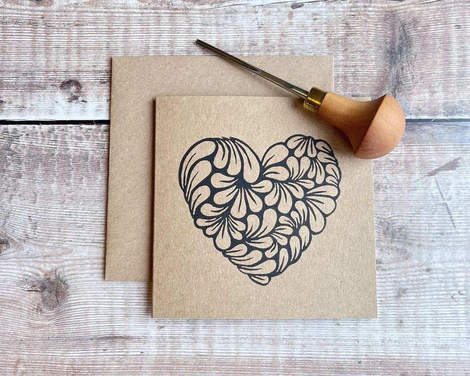 Heart Lino Print on an Eco Friendly Greetings Card
