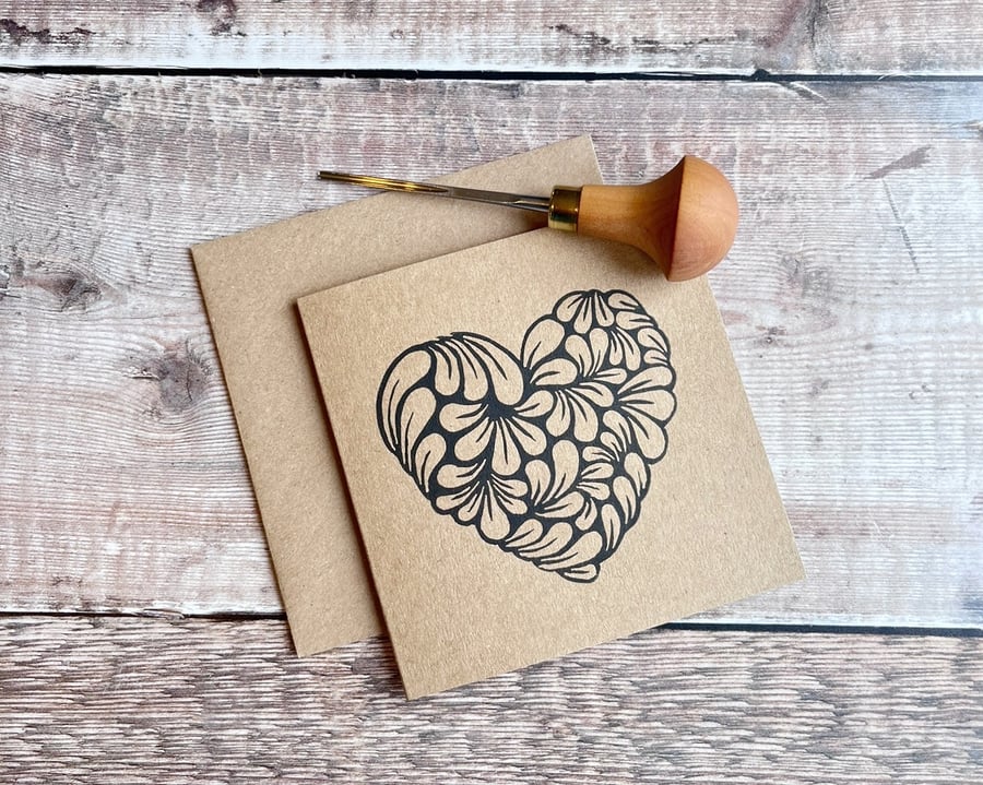 Heart Lino Print on an Eco Friendly Greetings Card
