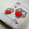 embroidered sketchbook - beige owls