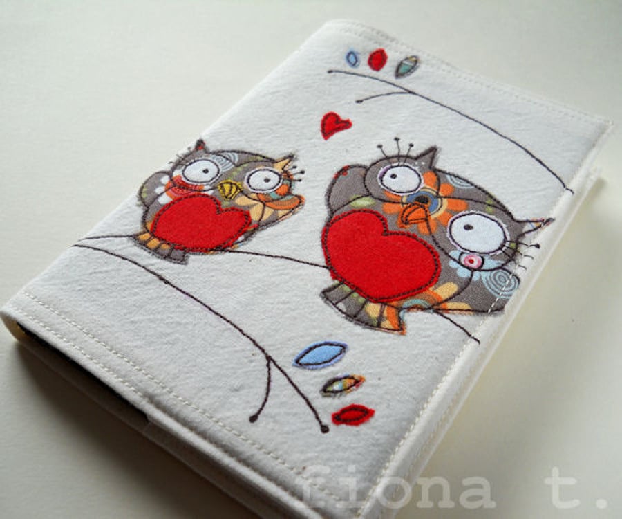 embroidered sketchbook - beige owls