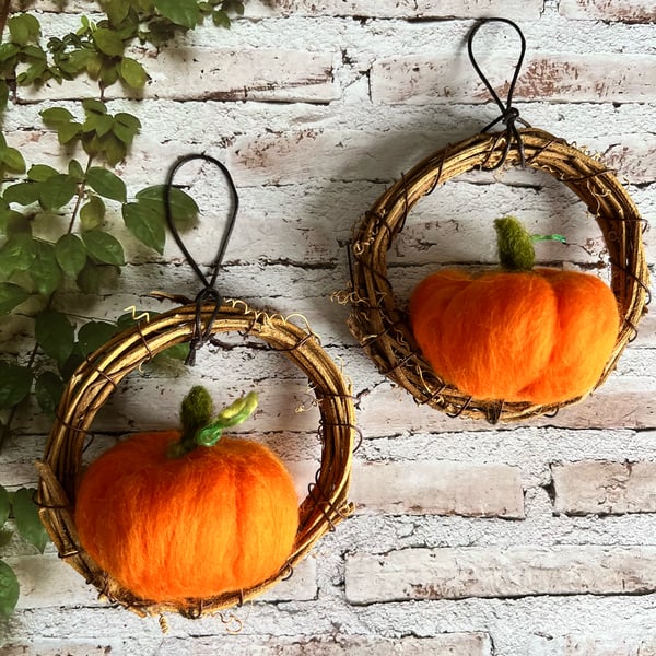 Needle felted pumpkin Halloween wreaths 