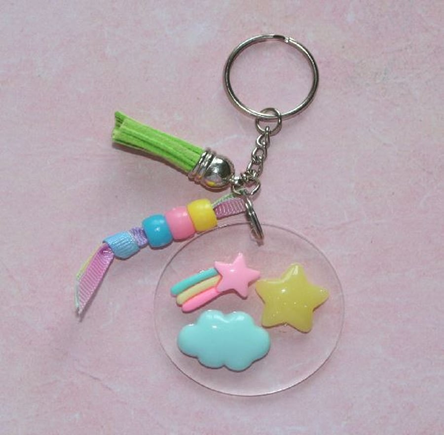 pastel rainbow shooting star cloud keyring