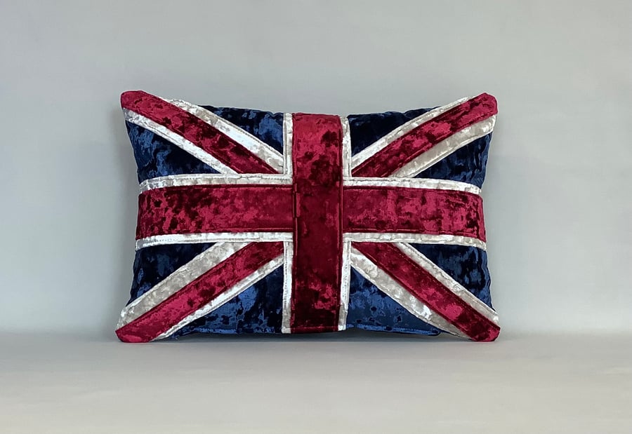 A Union Jack traditional crushed velvet cushion Folksy