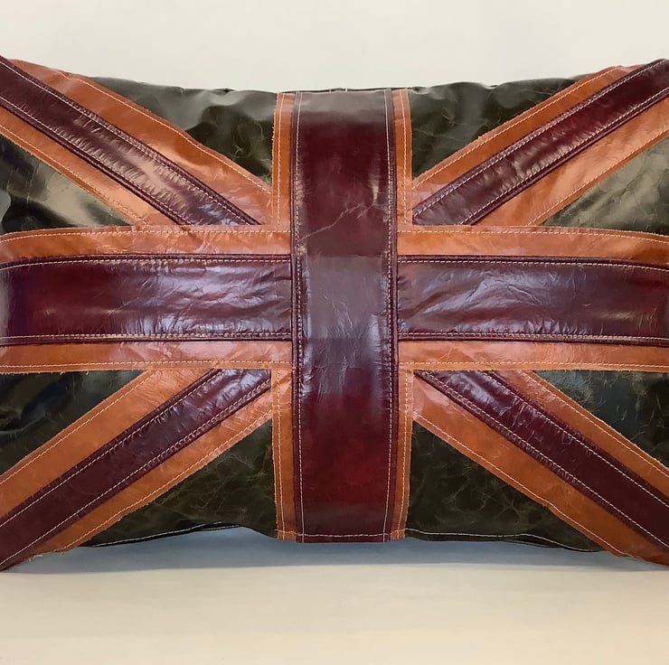 A Union Jack cracked leather cushion - Folksy