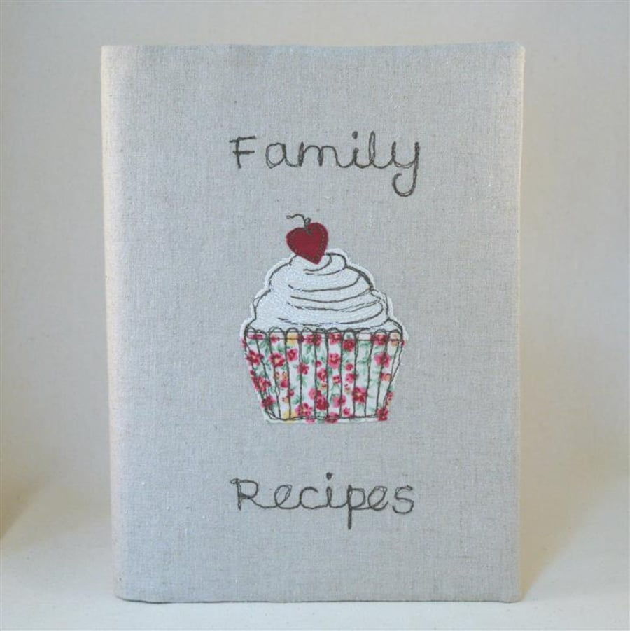 Recipe Notebook A5 Linen Freehand Machine Embroidery 