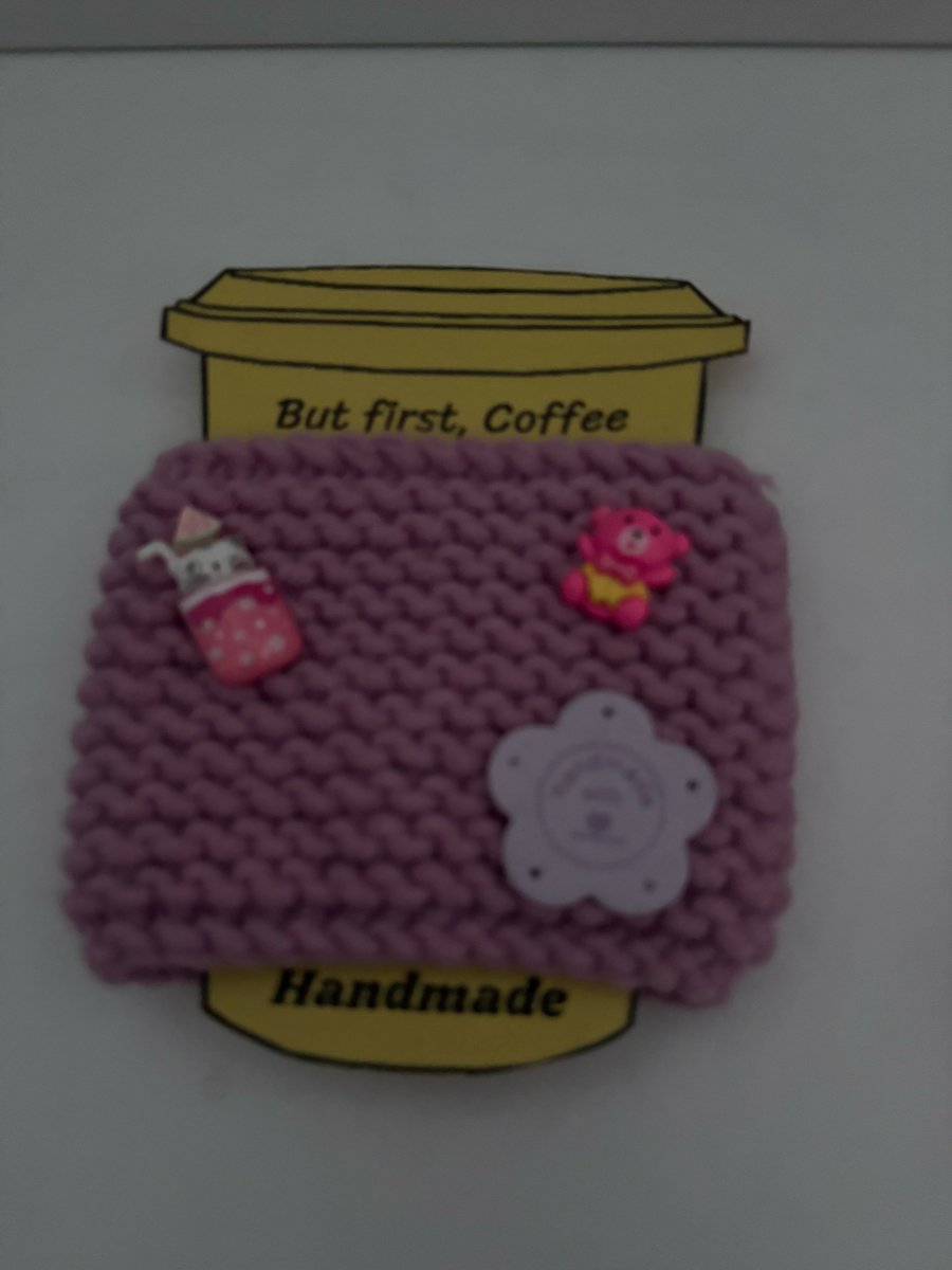 Pretty in pinks knitted cup cosy. 