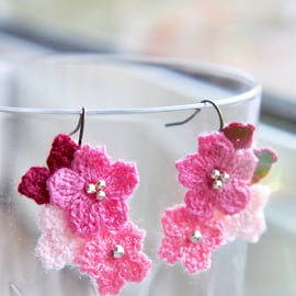 Microcrochet Pink Florals Earrings 