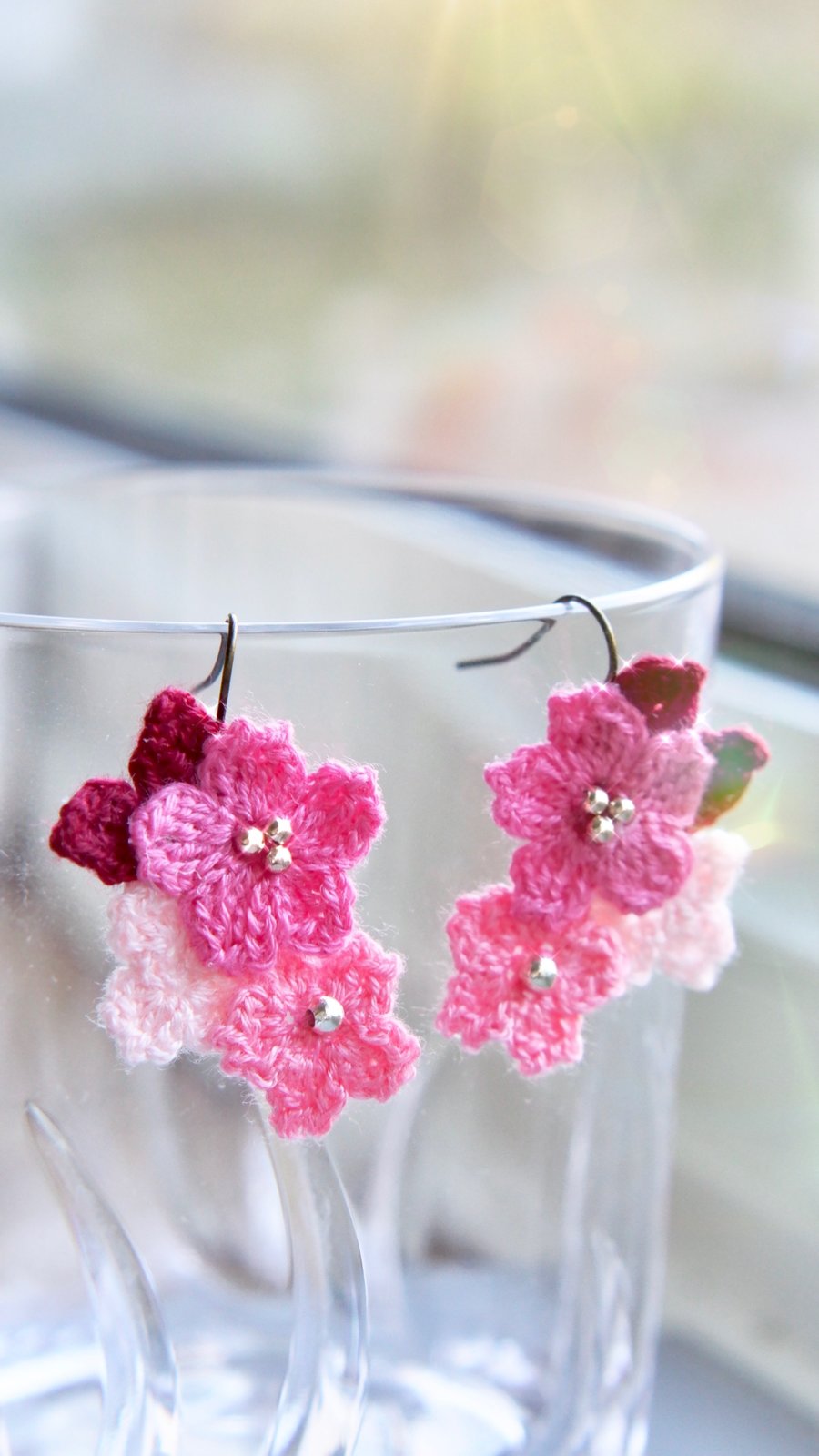 Microcrochet Pink Florals Earrings 