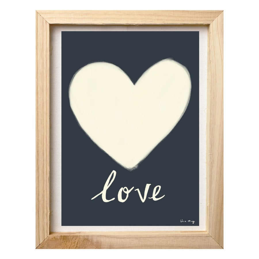 Charcoal grey A4 digital nursery art print - Love heart Illustration 