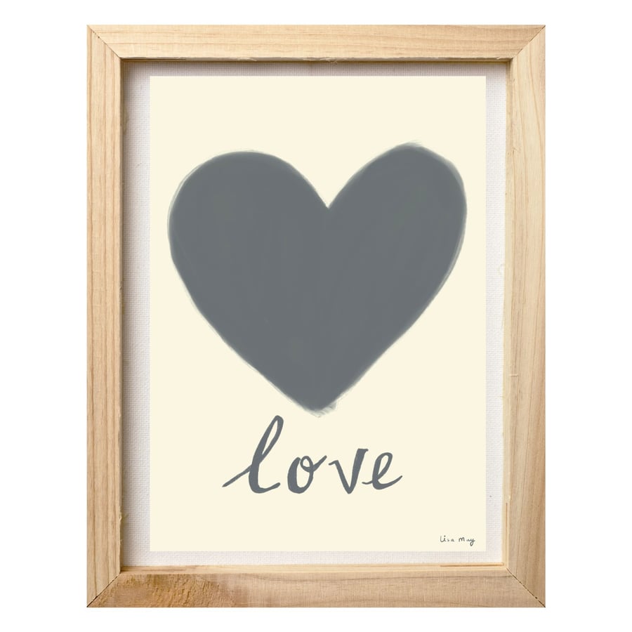 Pastel grey A4 digital nursery art print - Love heart Illustration
