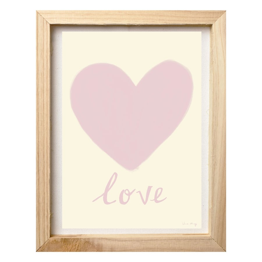 Baby pink A4 digital nursery art print - Love heart Illustration