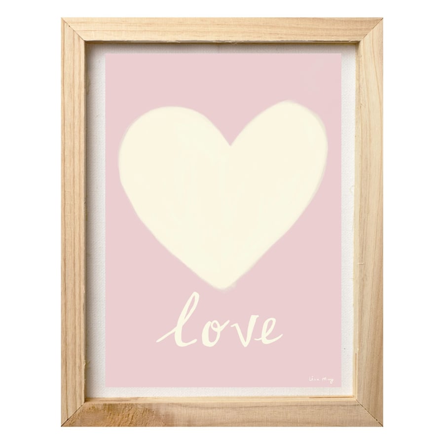 Baby pink A4 digital nursery art print - Love heart Illustration