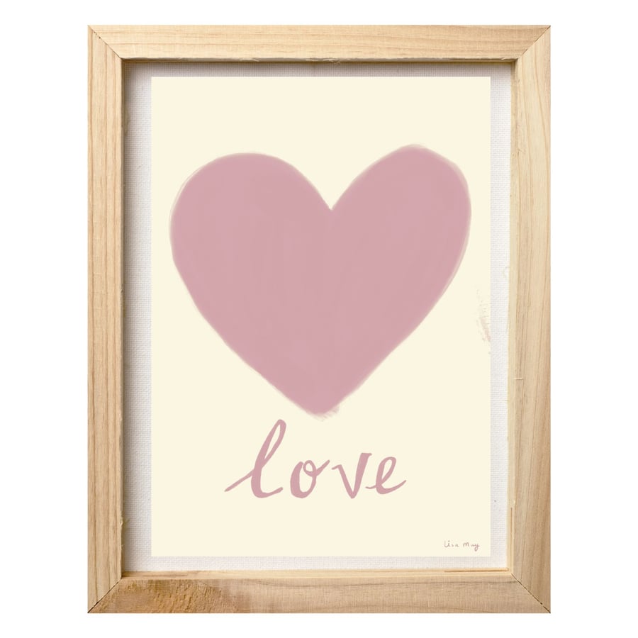 Pastel pink A4 digital nursery art print - Love heart Illustration