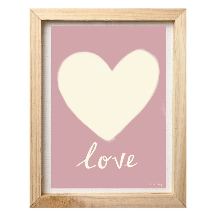 Pastel pink A4 digital nursery art print - Love heart Illustration