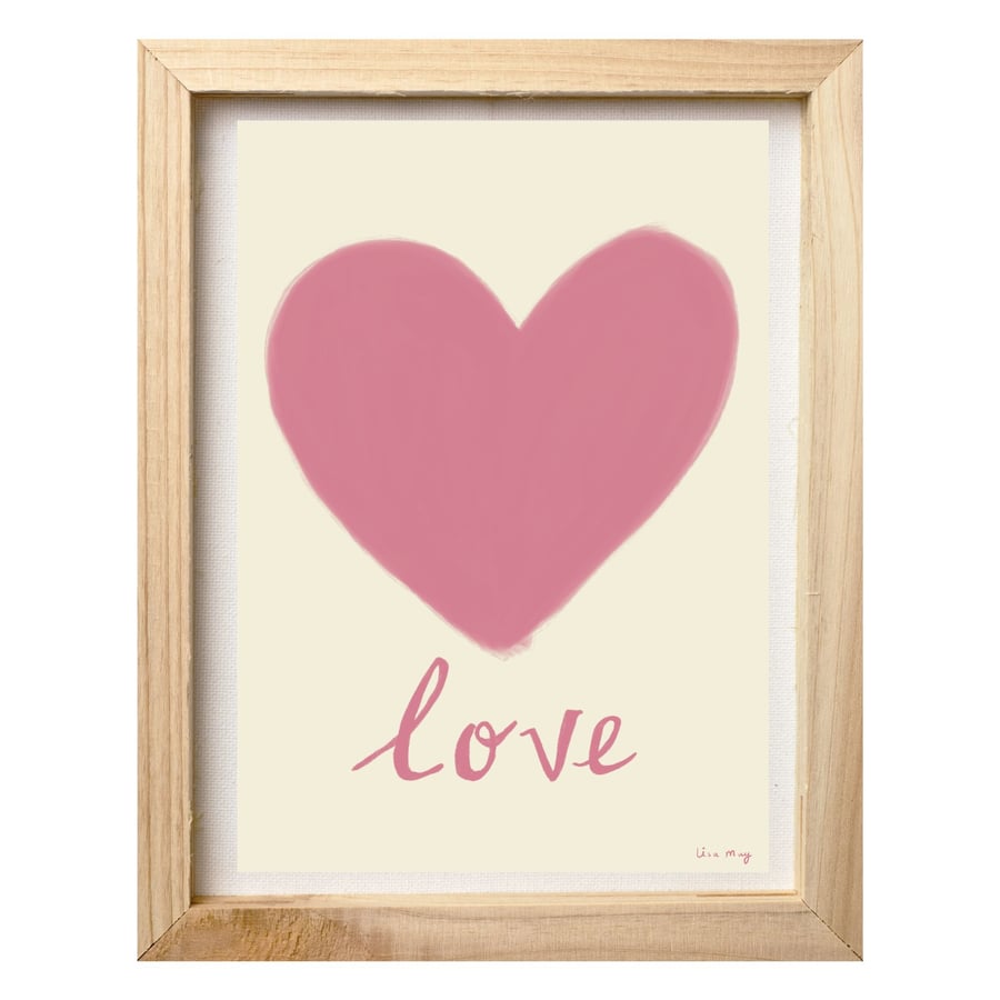 Pink A4 digital nursery art print - Love heart Illustration