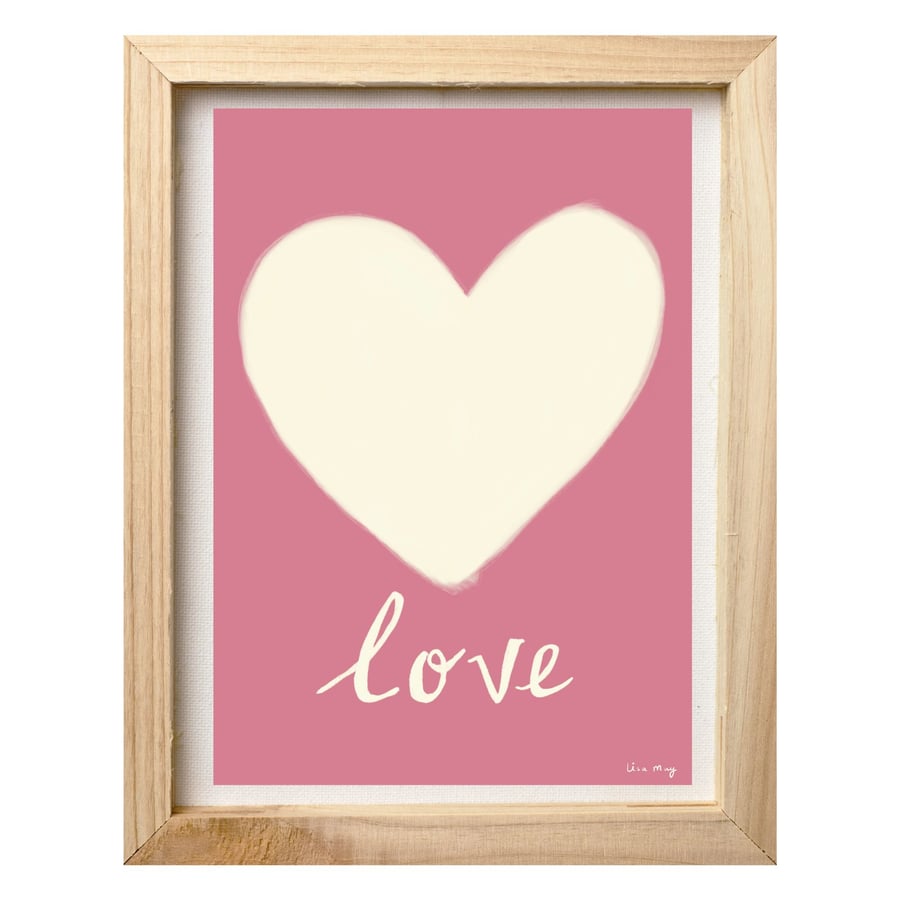 Pink A4 digital nursery art print - Love heart Illustration