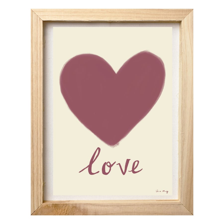 Dark pink A4 digital nursery art print - Love heart Illustration