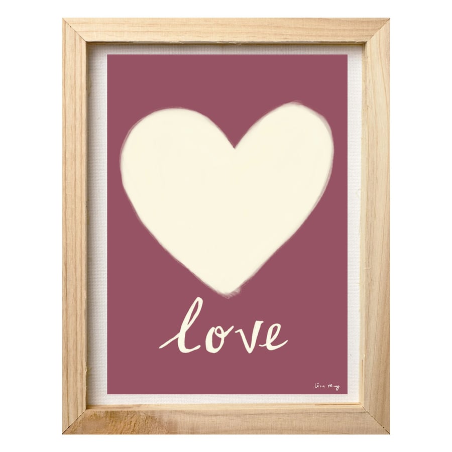Dark pink A4 digital nursery art print - Love heart Illustration