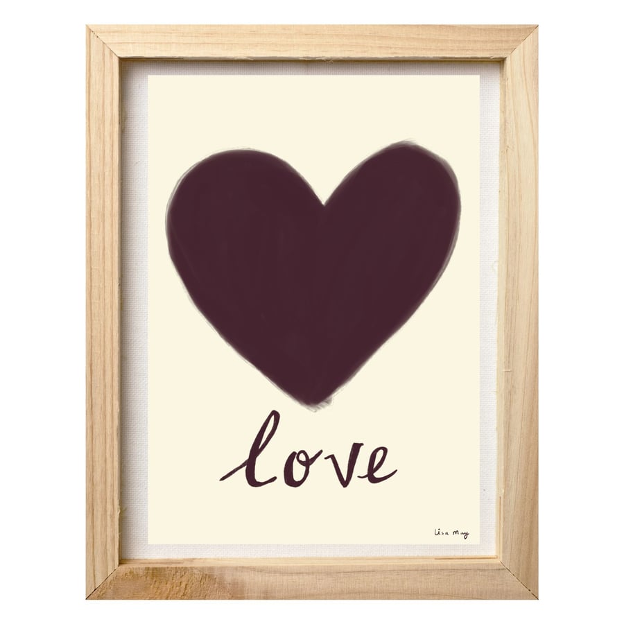 Burgundy A4 digital nursery art print - Love heart Illustration