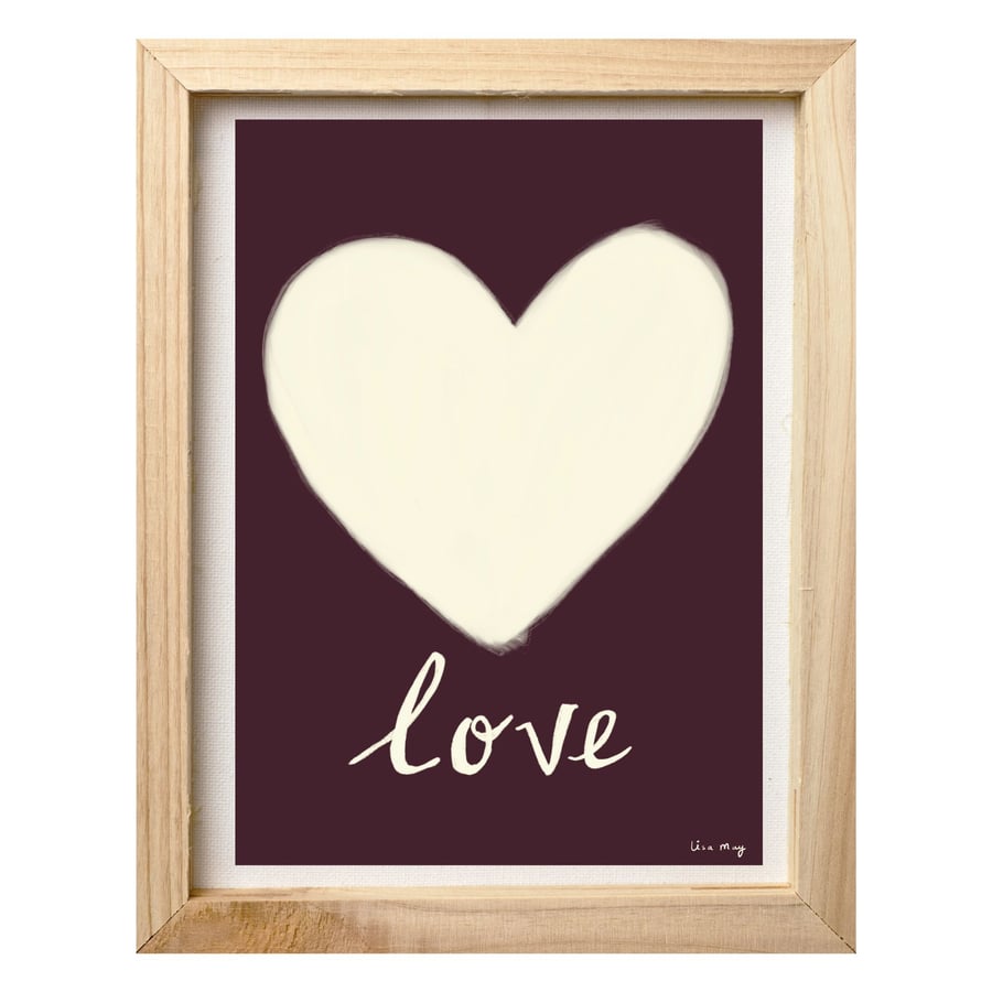 Burgundy A4 digital nursery art print - Love heart Illustration