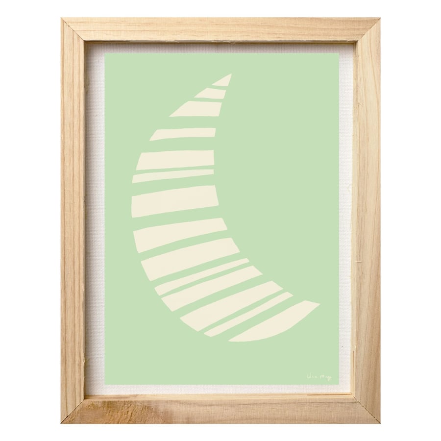 Mint green A4 digital nursery art print - Stripy Moon Illustration