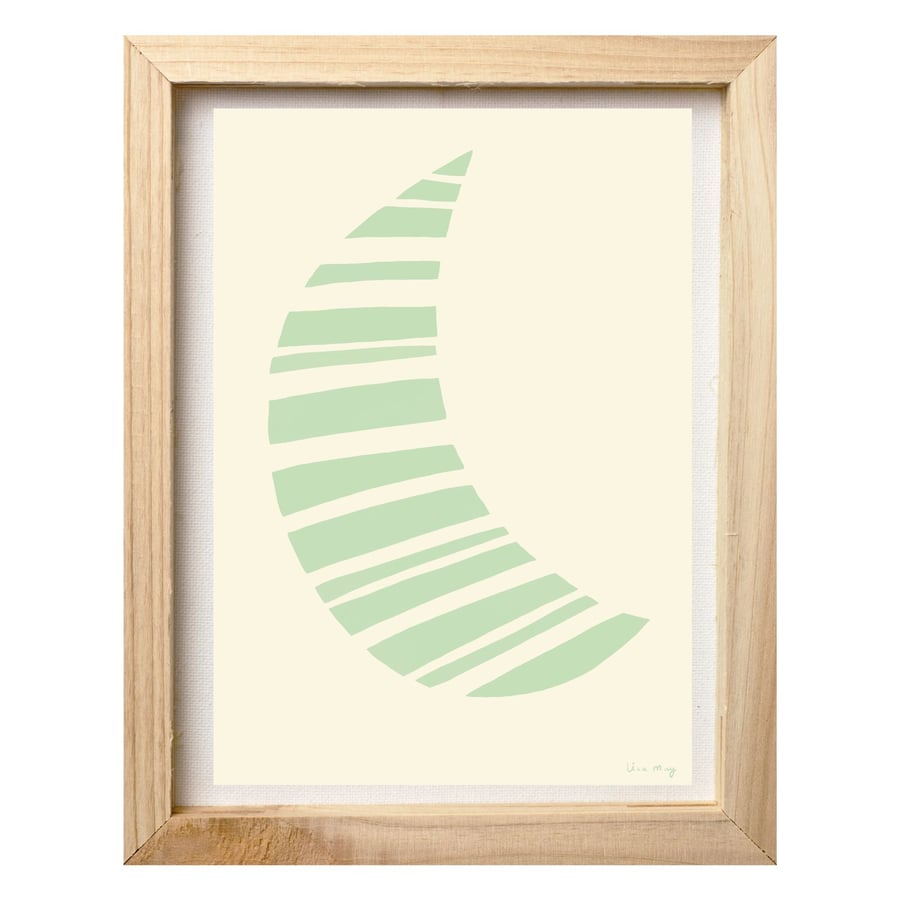 Mint green A4 digital nursery art print - Stripy Moon Illustration