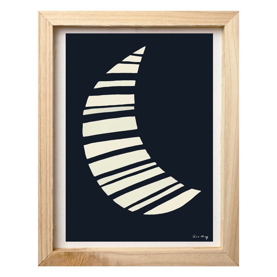 Midnight blue A4 digital nursery art print - Stripy Moon Illustration