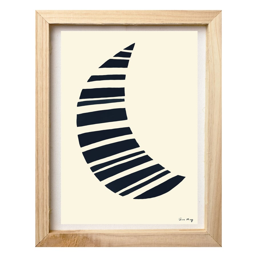 Midnight blue A4 digital nursery art print - Stripy Moon Illustration