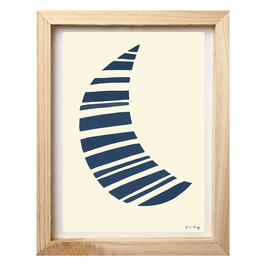 Dark blue A4 digital nursery art print - Stripy Moon Illustration