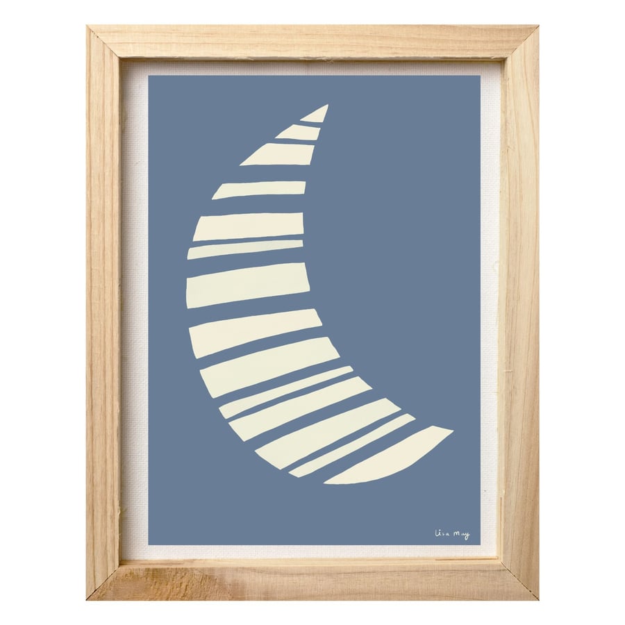 Pastel blue A4 digital nursery art print - Stripy Moon Illustration