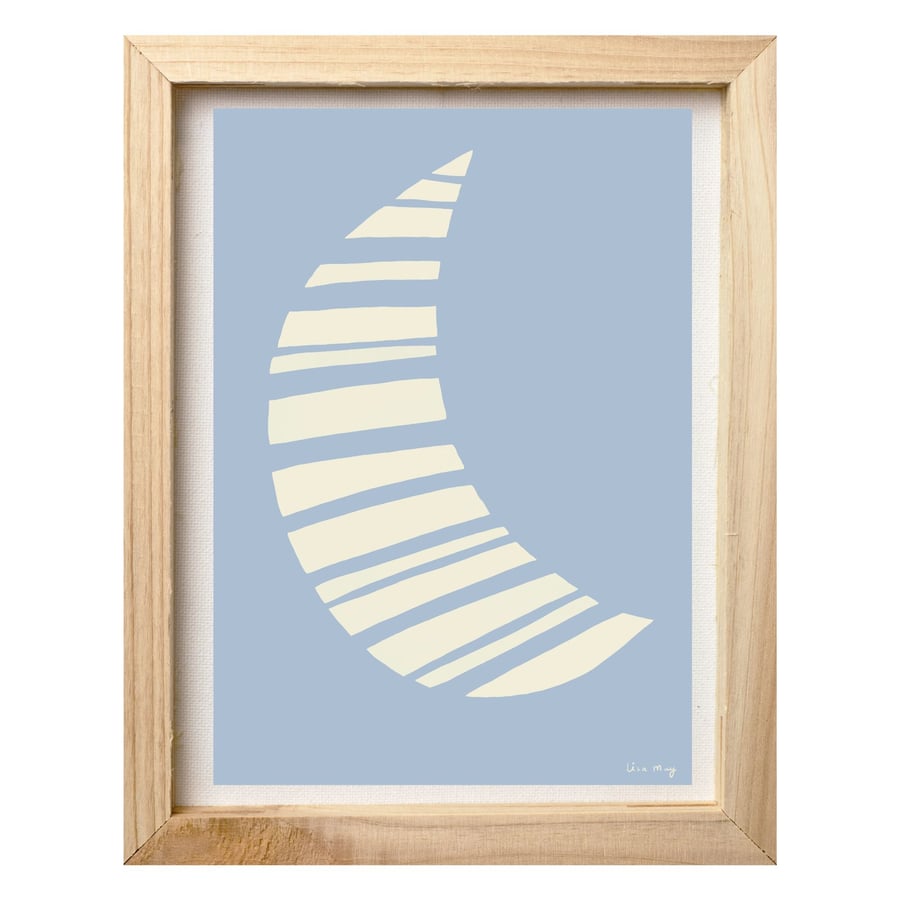 Baby blue A4 digital nursery art print - Stripy Moon Illustration