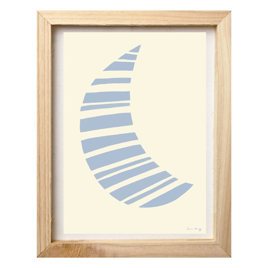 Baby blue A4 digital nursery art print - Stripy Moon Illustration