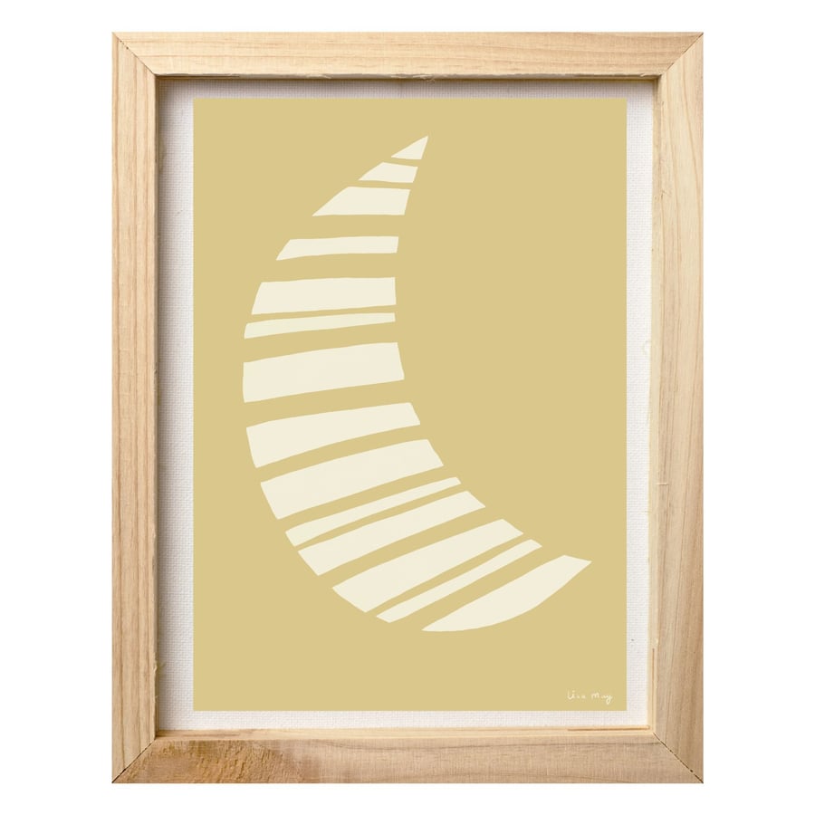 Pastel yellow A4 digital nursery art print - Stripy Moon Illustration 