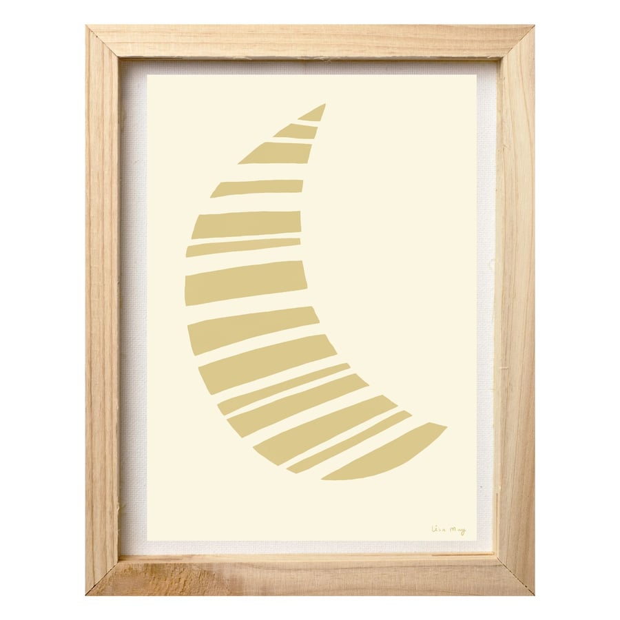 Pastel yellow A4 digital nursery art print - Stripy Moon Illustration